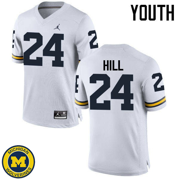 Youth Michigan Wolverines #24 Lavert Hill White Embroidery Jersey